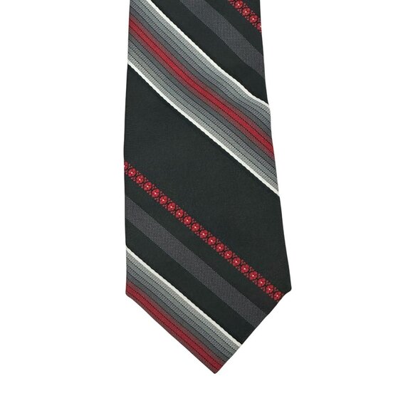 Ketch Mens Striped Necktie Black Gray Red Polyester Classic Formal Accessory - Picture 2 of 3